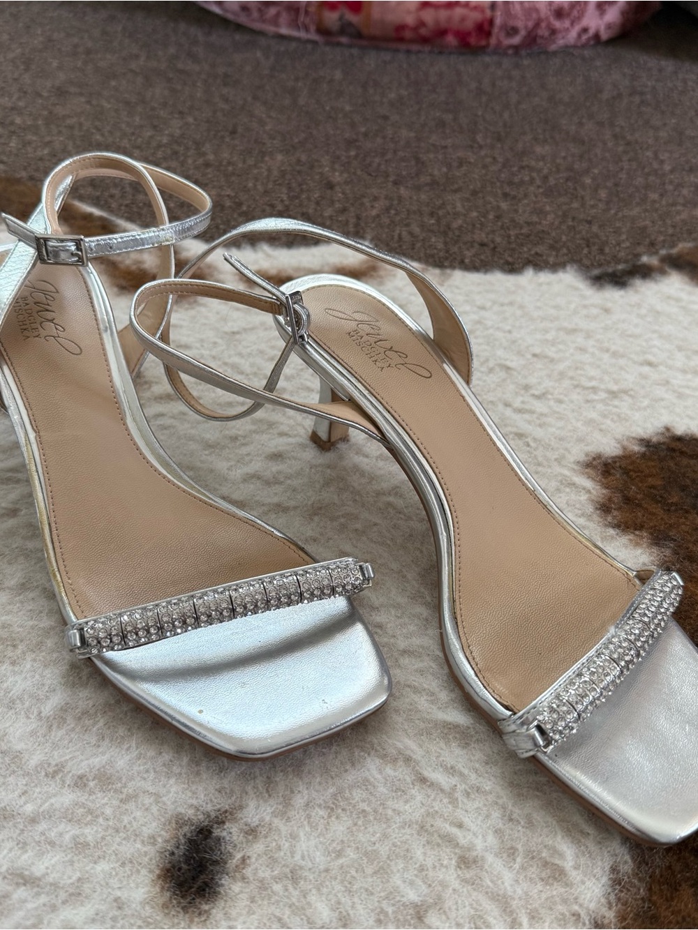 Jewel Badgley Silver Crystal-Strap Dress Sandals